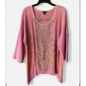 Westbound Woman Boho Tunic Top Pink Orange Ombre Graphic Knit Plus 2X